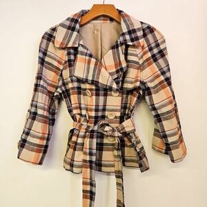 Charlotte Russe Plaid Peacoat Jacket Size S Women's Boho Casual Y2K